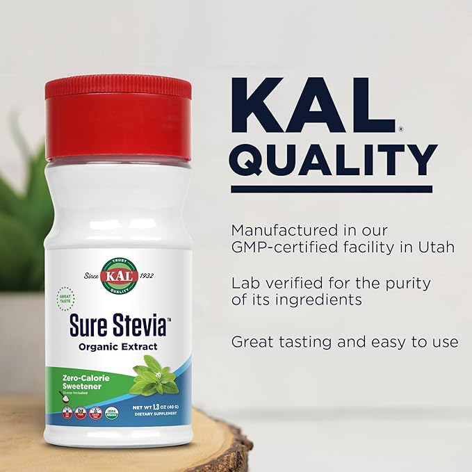 KAL Sure Stevia Extract, Organic Stevia Powder, Low Carb, Zero Calorie Sweetener, Keto Friendly