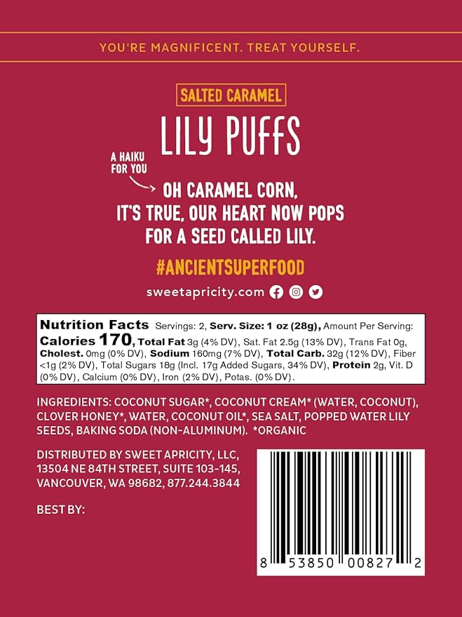 Salted Caramel Lily Puffs, AIP Foods and Paleo Snacks, Paleo Puffs Made of Water Lily Seeds, Caramel Corn-Like Healthy Snacks with No Refined Sugar, 56 g - Sweet Apricity