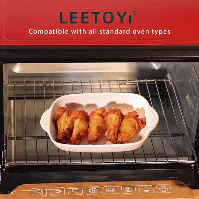 LEETOYI Ceramic Small Baking Dish 7.5-Inch Set of 4, Rectangular Bakeware with Double Handle, Baking Pans for Cooking and Cake Dinner (White)