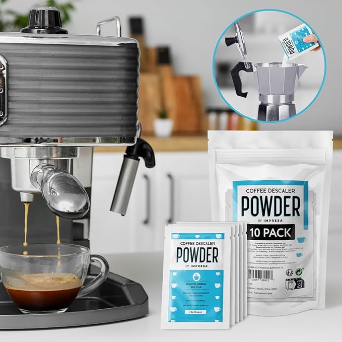 [10 Uses] Impresa Descaling Powder & Coffee Machine Cleaning Powder for Breville, for Keurig, for Nespresso, for Delonghi, for Ninja & More - Espresso Machine Descaler - Pot & Coffee Maker Cleaner