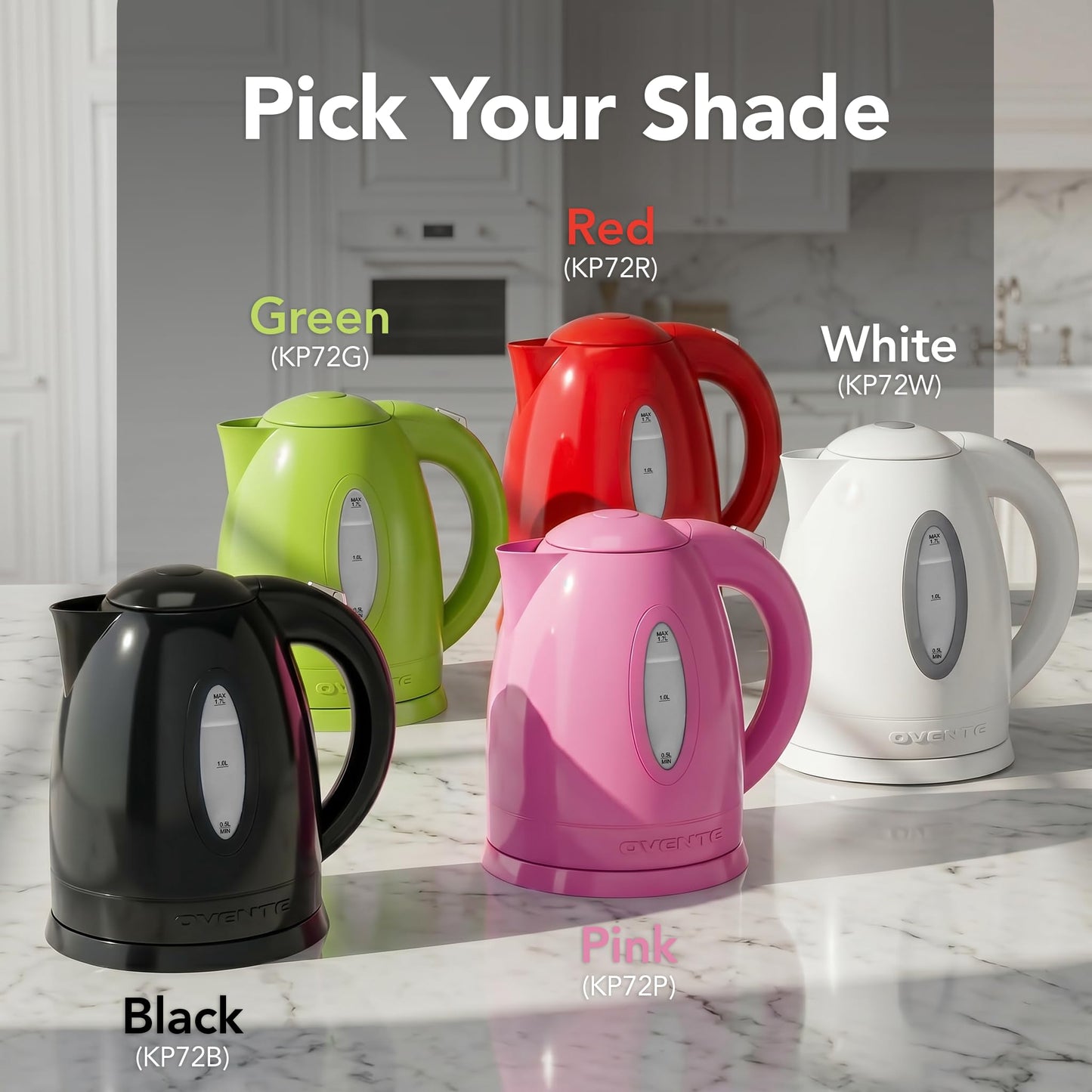 OVENTE 1.7L Electric Kettle with 1100W Fast Boiling Water, Pink KP72P