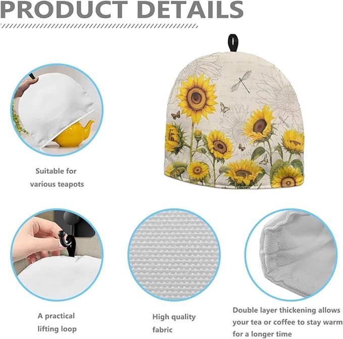 Generic Hudotybom Lovely Sunflower Tea Cozy for Teapot Insulated Large Teapot Cover to Keep Warm Tea Kettle Cover Machine Washable Coffee Pot Cloth Covers Kitchen Home Decorations for Housewife Mom
