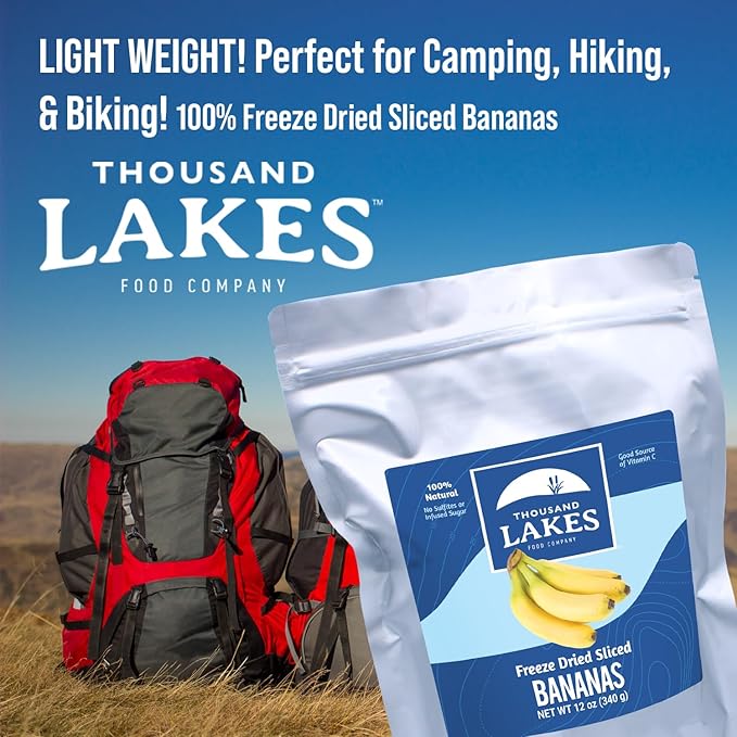 Thousand Lakes Freeze Dried Fruit - Sliced Bananas 4-pack 3.2 ounces (12.8 ounces total) | No Sugar Added | No Oils or Fat