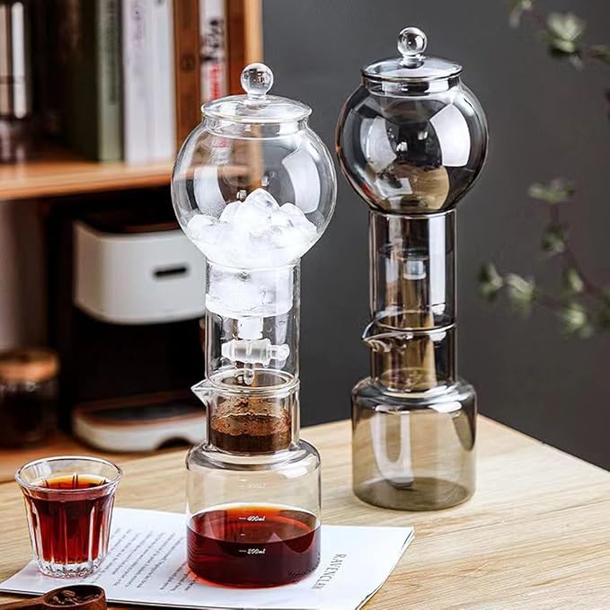 Ice Drip Coffee Maker,Cold Brew Coffee Makers Pot,20oz Cold Brew Tower Slow Drip Cold Brew Machine Borosilicate Glass Drip Coffee Machine for Household Pour Over (Transparent)