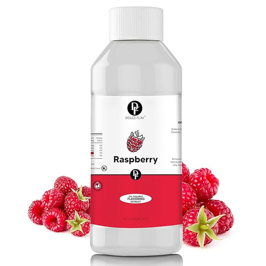 Dolce Flav Raspberry Extract (Oil-Soluble) 8 oz ??Kosher, Sugar-Free, Concentrated Raspberry Flavoring for Chocolates, Candies & Baking, Includes Measured Dropper
