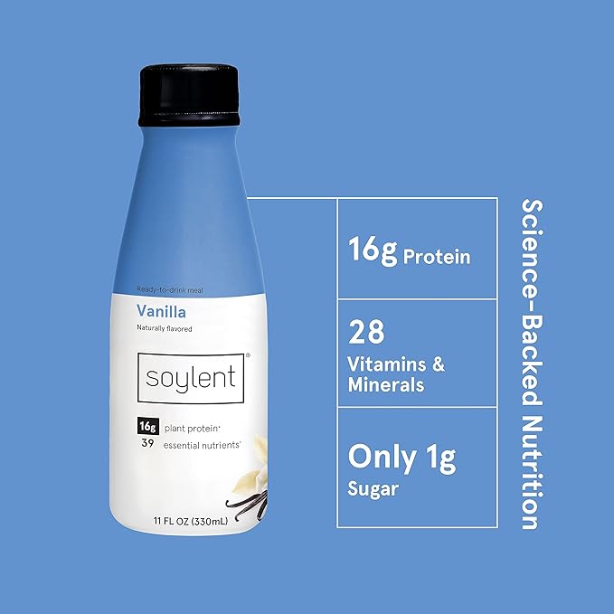 Soylent Complete Nutrition Gluten-Free Vegan Protein Meal Replacement Shake, Vanilla, 11 Oz, 12 Pack
