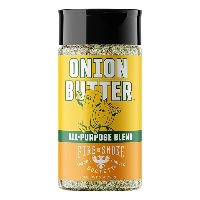Fire & Smoke Society Onion Butter All Purpose Seasoning | BBQ Rubs for Smoking and Grilling | Steak, Grilled Chicken, Pork, Burgers | Onions, Green Herbs, White Pepper | M 6 oz