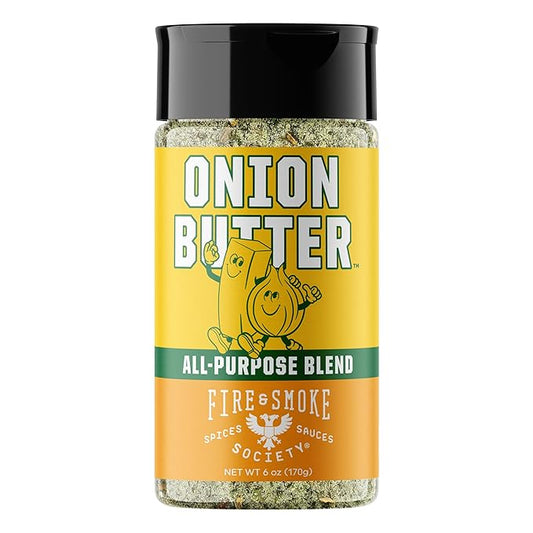 Fire & Smoke Society Onion Butter All Purpose Seasoning | BBQ Rubs for Smoking and Grilling | Steak, Grilled Chicken, Pork, Burgers | Onions, Green Herbs, White Pepper | M 6 oz