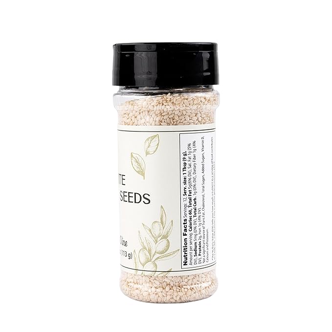 Olive & Vine White Sesame Seeds, Nutty Flavor, For Baking & Cooking, Rich Tradition, Authentic Taste, For Global Recipes (4 Ounce)