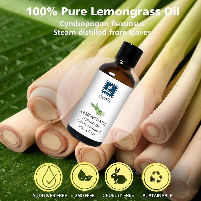 Lemongrass Essential Oil 1 Oz ??100% Pure Natural Lemongrass Oil for Diffuser, Skin, Body, Spray, Massage & DIY, Fresh Citrus Aroma