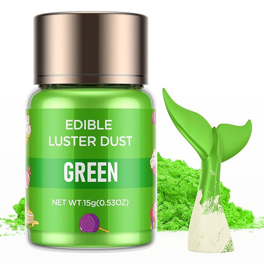 Luster Dust Edible - 15 Grams Food Grade Cake Dust Shimmer Powdered, Cherrysea Powder Luster Dust Food Coloring for Cocktails, Christmas Cookie Decorations, Cake, Drinks, Fondant, Candy - 15g/Bottle (4-Green)