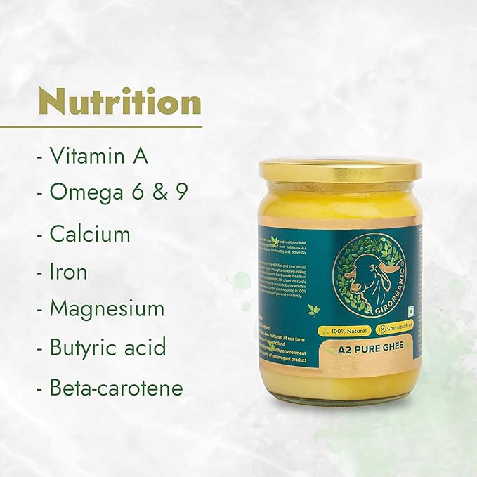 GirOrganic Grass Fed A2 Ghee | Clarified Butter (16 Oz) - Unsalted Gir Cow Ghee Butter - Organic Ghee Oil - Pasture Raised, Lactose-Free 16 Oz
