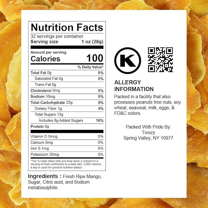 Dried Mango Slices - Soft & Juicy Sweet Dried Mango Slices Healthy Snack Delicious Texture, Chewy Ripened Mangos Dried Fruits with Natural Tangy Sweetness of Fresh Mangoes, Natural Source of Vitamin C and Fiber 2 Pound