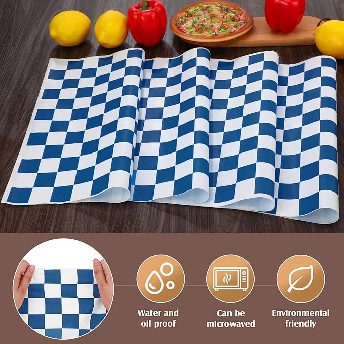 Honeydak 600 Pcs Sandwich Wrapping Paper Sheet 15x15 Checkered Food Wax Sheets Parchment Burgers Paper Basket Liner Grease Restaurant Wedding Party Supplies for Wrapping Bread BBQ