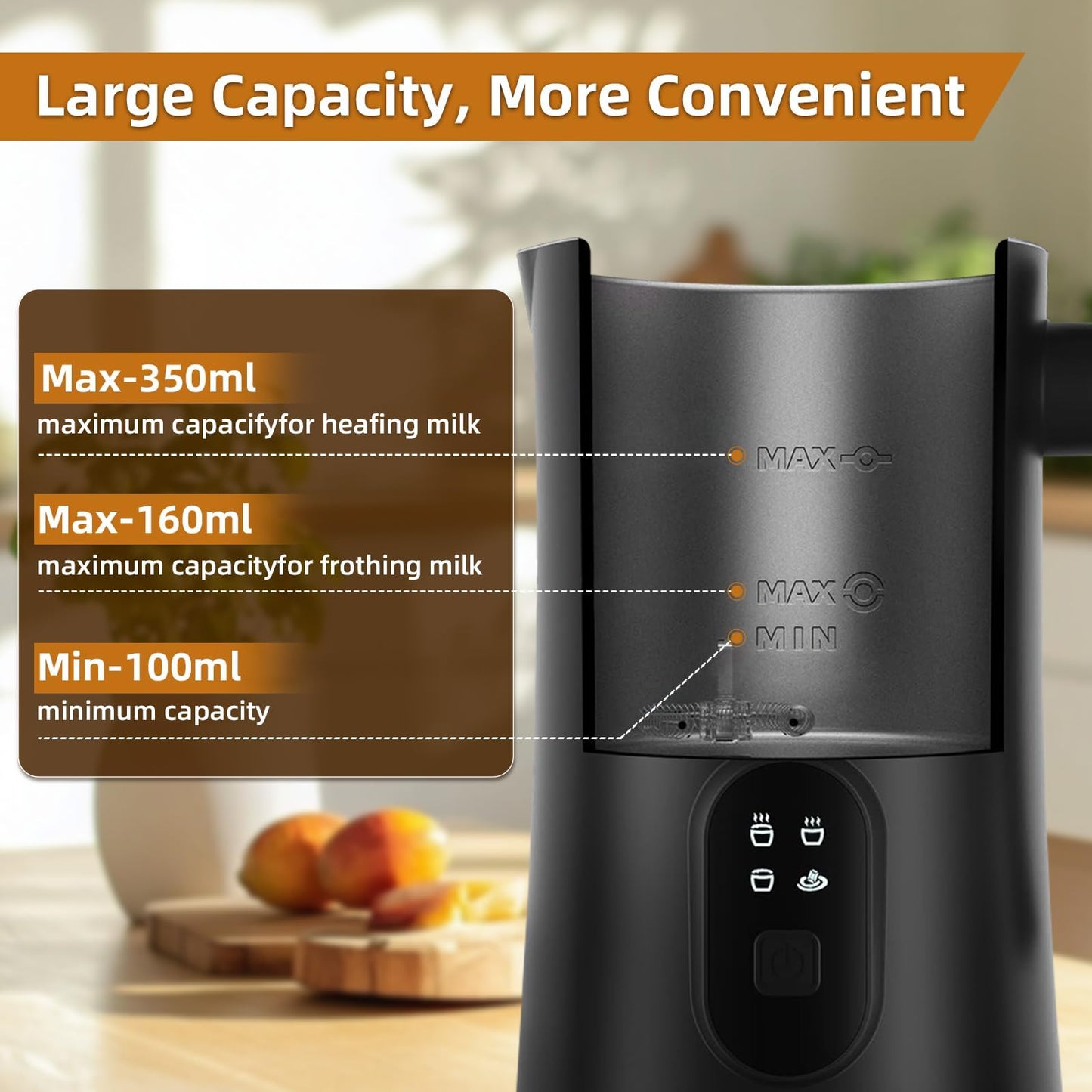 MUMAO Milk Frother, 4-in-1 Electric Milk Steamer, 350ml/11.8oz Automatic Frother for Coffee, Warm