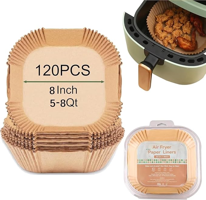 Air Fryer Liners,Disposable Airfryer Paper Liners,Non-Stick Oil-proof Water-proof for Easy Cleanup, Great for Oven, Pans & Baking,8??Sqaure for 4-8 qt Air Fryer, Steamer, Roasting,Microwave,120 Pcs