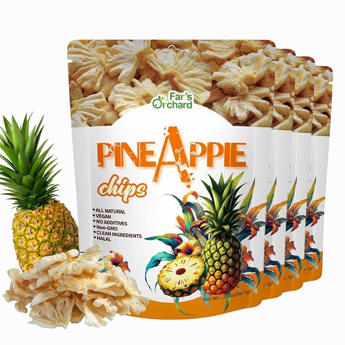 Far???츾rchard Pineapple?츮hips ??4?츿ack (2?칚z Resealable Bags), Sweet & Tangy Crunchy Fruit Snack, Vegan, Non GMO, No Additives