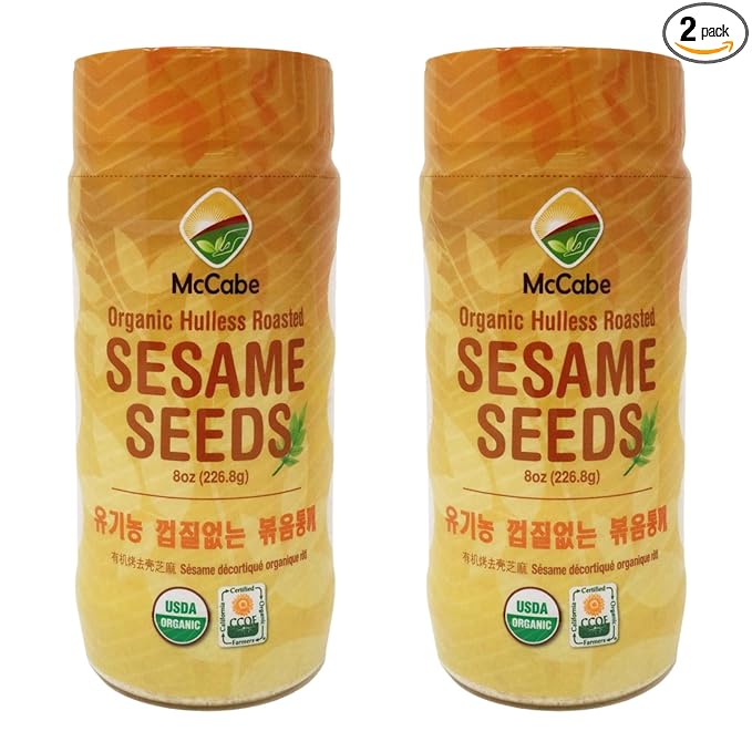 McCabe Organic Hulless Roasted Sesame - Unhulled Sesame Seeds Organic | Rich with Fiber & Minerals | USDA and CCOF Certified | Packed in USA | 8oz (Pack of 2)