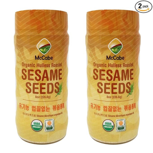 McCabe Organic Hulless Roasted Sesame - Unhulled Sesame Seeds Organic | Rich with Fiber & Minerals | USDA and CCOF Certified | Packed in USA | 8oz (Pack of 2)