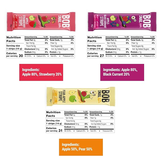 BOB SNAIL Healthy Organic Fruit Snacks for Kids and Adults??0 Organic Fruit Leather Snacks with Apple-Pear, Strawberry, Black Currant?밮egan Low-Carb Variety Pack Strips for Kids?밪ugar Free Jerky Bars