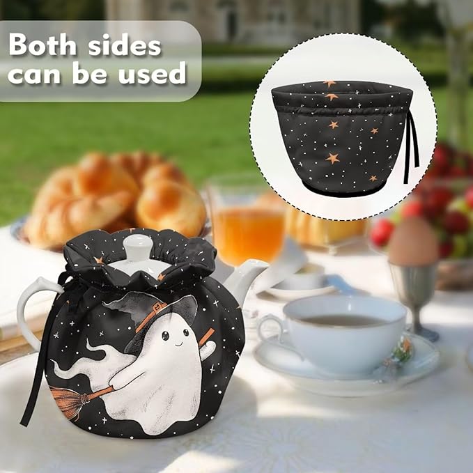 Ghost Tea Pot Cozy for Keeping Warm ResuableTea Insulated Cosy for All Saints' Day Breakfast Warmer for Coffee,Soft & Washable Teapot Dust Protector Kitchen Decorative