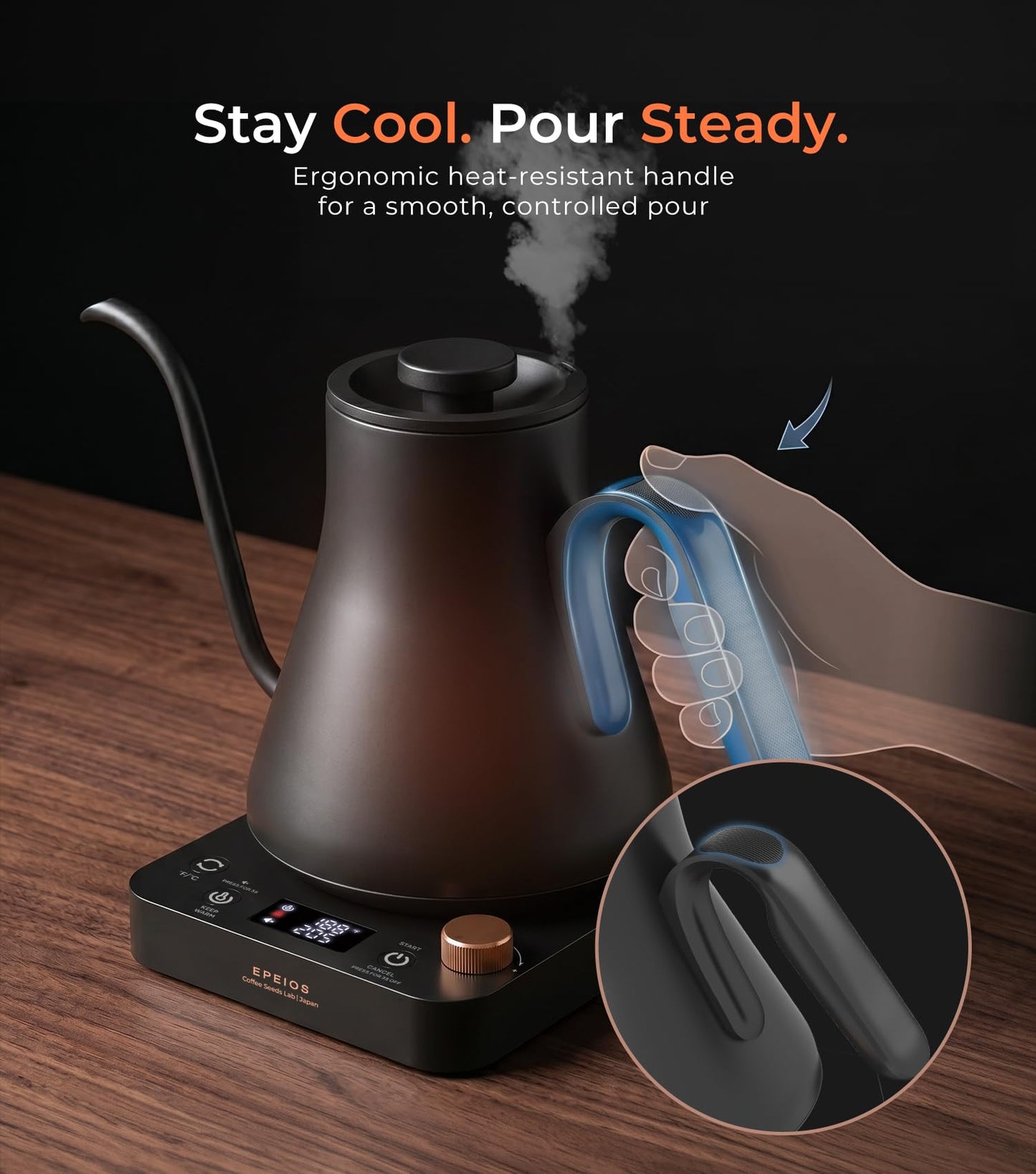 Epeios Gooseneck Electric Kettle ±1°F Temperature Control,1200W,0.9L,Black