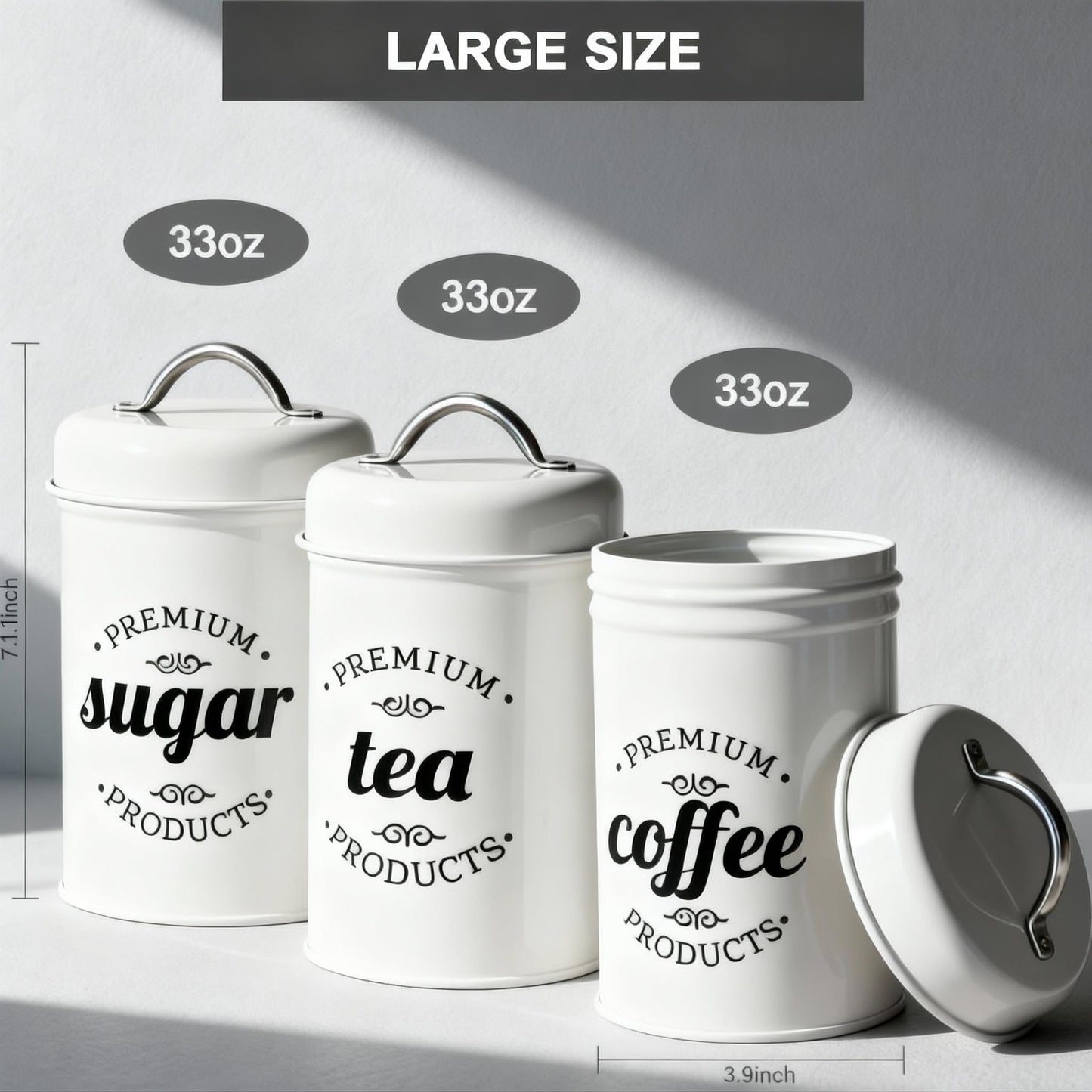 Dxlac 3 Piece Food Jars Canisters Sets, Airtight Coffee Container, Tea Organizer, And Sugar