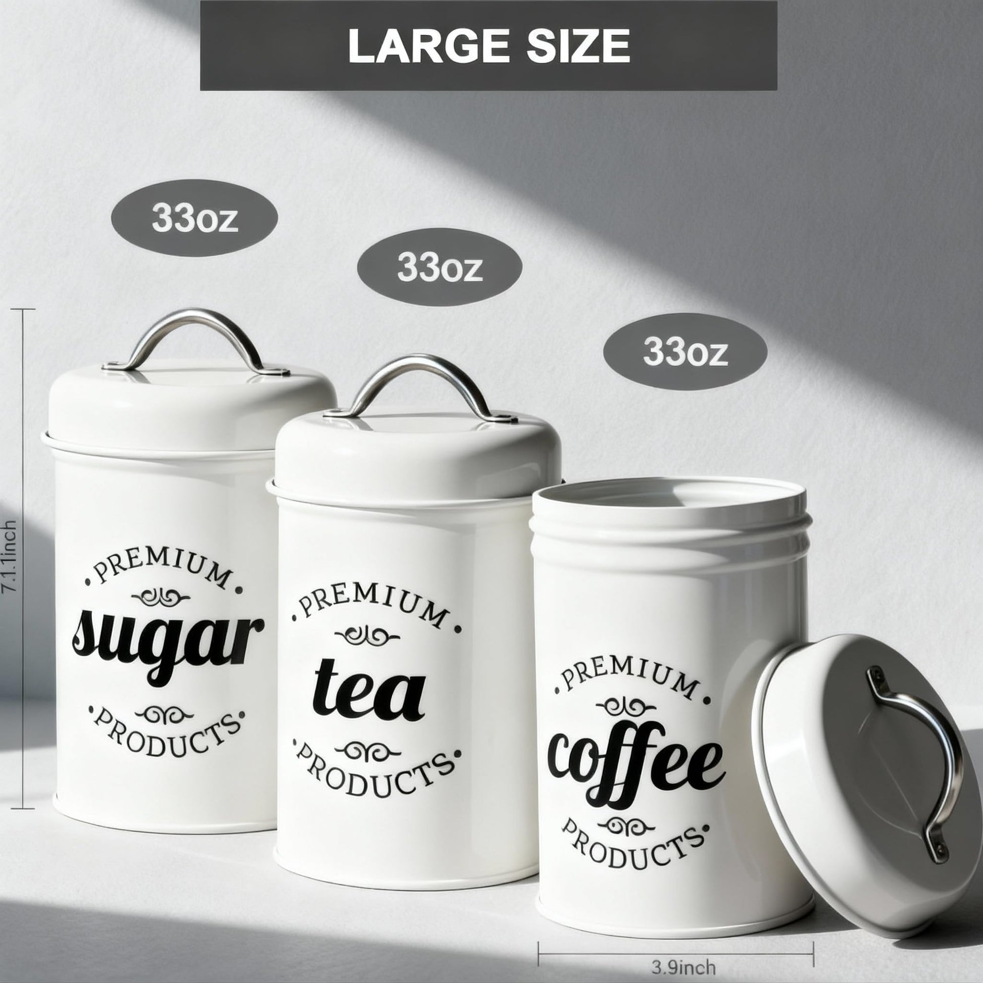 Dxlac 3 Piece Food Jars Canisters Sets, Airtight Coffee Container, Tea Organizer, And Sugar