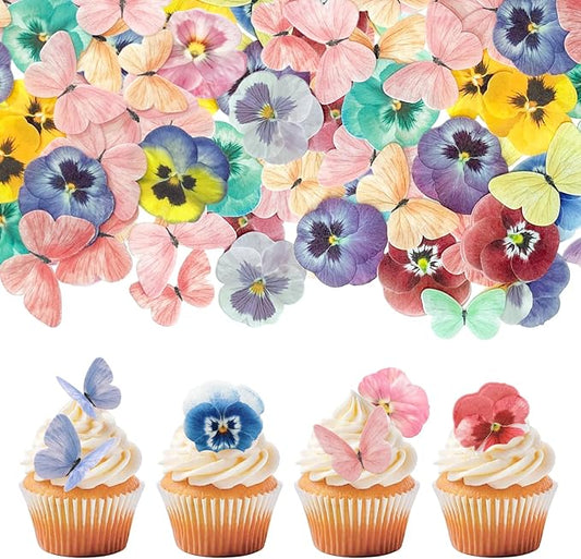 Pansy Butterfly Cake Decoration Edible Wafer cupcake Top decoration Wedding birthday party dessert decoration mix sizes and colors(Set 3?륪ix 104pcs??