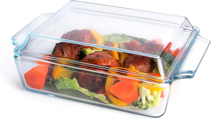Rectangular Tempered Glass Casserole Dish, Tempered Glass Baking Dish with Glass Cover. Oven, Freezer and Dishwasher Safe.- 1.5 Liter