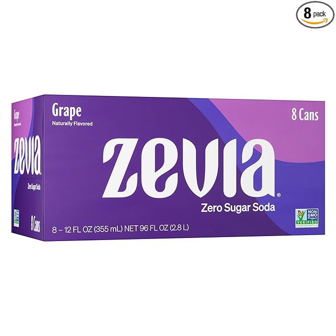 Zevia Zero Sugar Soda, Grape, 12 oz Cans (8-Pack) ??Naturally Sweetened, Non-GMO Project Verified, Gluten-Free, Vegan