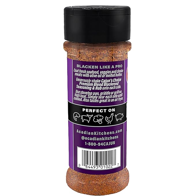 Cajun's Choice Blackened Seasoning - 2.75 oz Jar, Pack of 2, All Natural, Low Salt, Gluten-Free - Authentic Louisiana Spice for Fish & BBQ