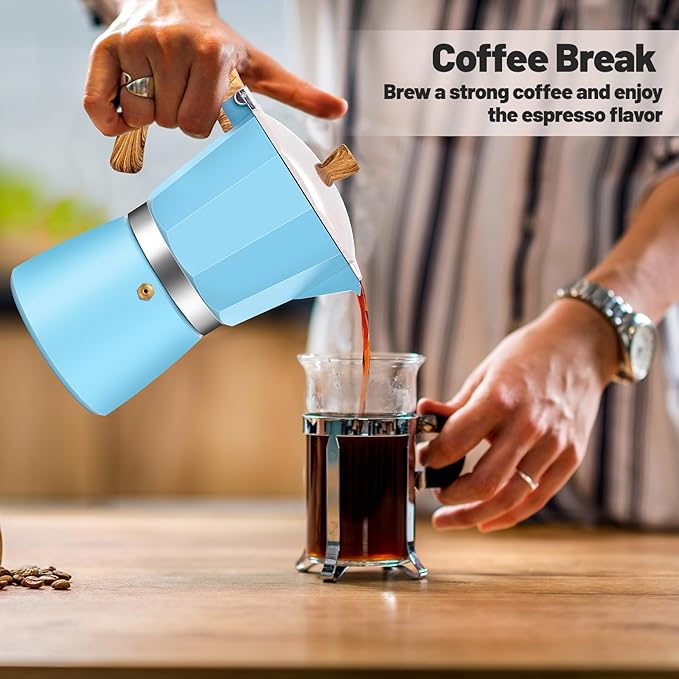 9 Cup Aluminum Moka Pot Classic Stovetop Espresso Coffee Maker 450ml 15oz Coffeemaker Percolator Mocha Pot Greca Coffee Maker Cafe Makers for Italian and Cuban Cafì±?Brewing Blue