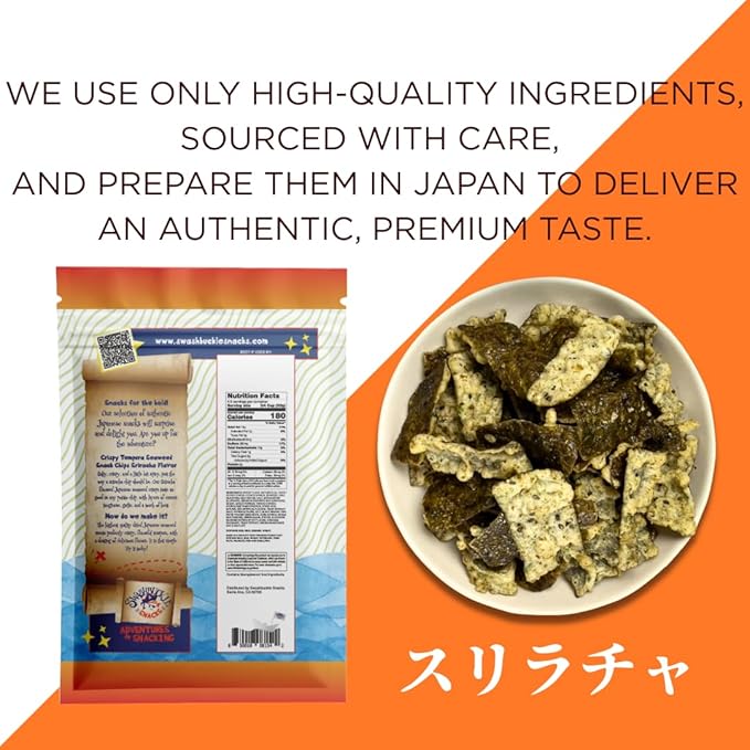 Japanese Tempura Seaweed Chips, Noriten ??Sriracha Flavor | 5.29oz | Made in Japan by Swashbuckle Snacks
