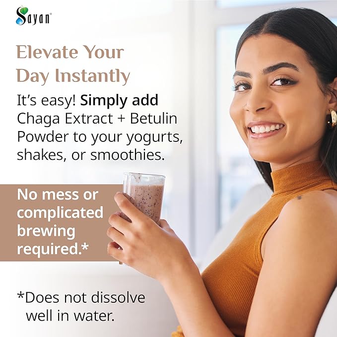 Sayan Siberian Chaga Mushroom Extract with Betulin Powder (2 oz) ??Organic Antioxidant Blend ??Support Immune System & Regulate Body Functions, Energy, Clarity, Wellness ??Mix with Yogurt or Smoothies