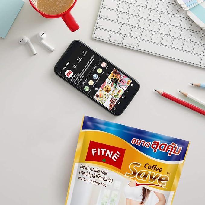 FITNE Instant 3 In 1 Coffee Packets Mix With L-Carnitine For Workout Exercise Vitamin B1 B2 B6 Smooth Blend No Sugar Sucralose Sweetener, 18 Sticks