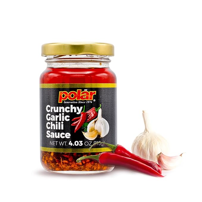 Polar Crunchy Garlic Chili Sauce 4.03oz (Pack of 1), Extra Crispy Chili Oil, Savory Umami Topping, Good on Everything, Gourmet Hot Sauce, Savory condiment, Vegan Friendly, Gourmet Hot Sauce, No MSG, Chili Crisp