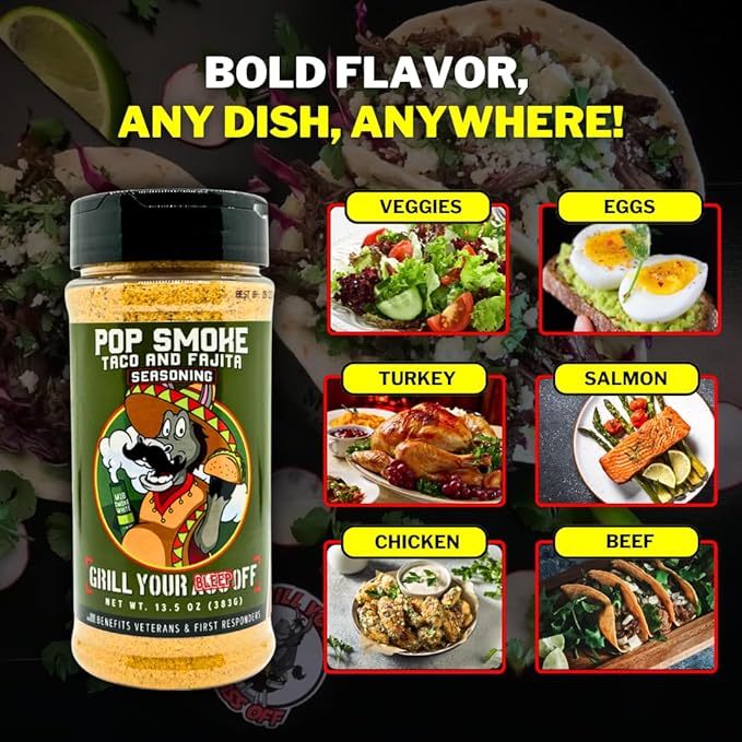 GYAO Pop Smoke Taco Seasoning – 13.5oz All-Purpose Tex-Mex Seasoning for Beef, Chicken, Tacos & More – MSG & Gluten Free – USA Made & Veteran Owned
