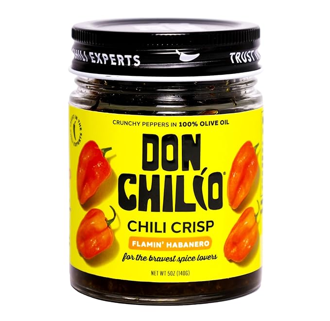 Don Chilio Hot Habanero Mexican Chile Crisp, 5 oz. ??Crunchy Sliced Habanero Fried Chili Peppers in Hot Seasoned 100% Olive Oil ??Keto-Friendly, Vegan, Gluten Free