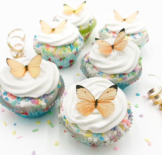 Sugar Robot Edible Butterflies for Cake Decorating - Small Pastel Orange Butterfly Cake Toppers and Cupcake Toppers - Decoration Made in the USA - Premium Crafted (Orange)