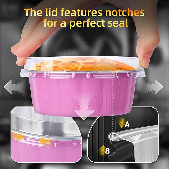 Beasea 8 oz Ramekins with Lids, 120 Pack 8 oz 4 Inch Disposable Mini Pink Aluminum Foil Creme Brulee Baking Cups Small Round Cupcake Tart Pie Tins Pans Individual Containers Oven Safe