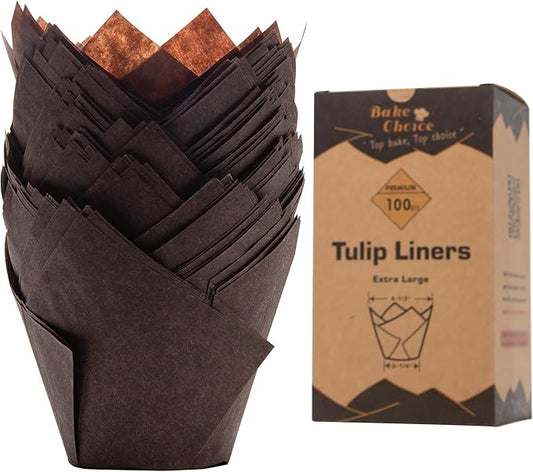Nordic Paper100pcs Large Size Brown Tulip Cupcake Liners for Baking Cups EU Parchment paper Tulip Muffin Liners, Cupcake Wrapper for Party, Christmas