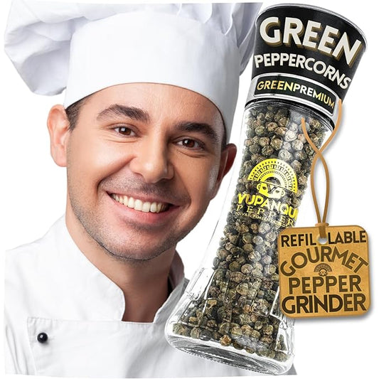 Green Peppercorn Grinder with Green Peppercorns Whole YUPANQUI - Refillable Gourmet Pepper Grinder with Peppercorns Organic Peppercorn - Pepper corns for grinder