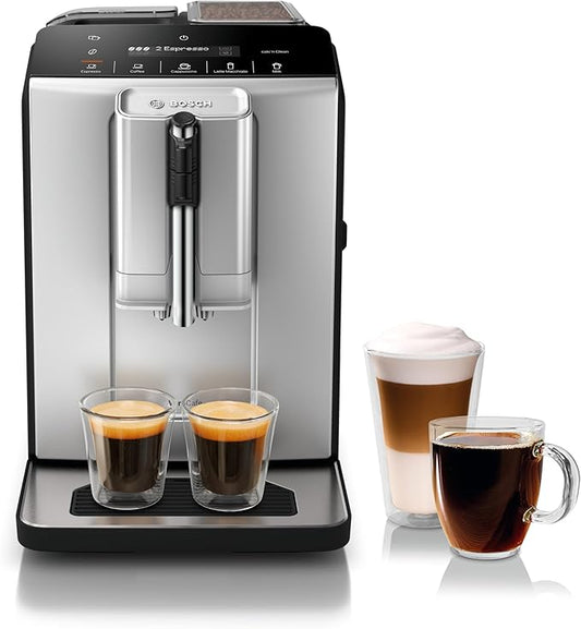 Bosch 300 Series Fully Automatic Espresso and Coffee Machine ??In-Cup Frother, OneTouch Milk Drinks, 5 Drink Options, Ceramic Grinder, Easy Clean & Descale, in Silver TIU20307