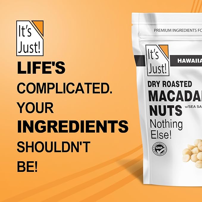 It's Just - Hawaiian Macadamia Nuts (1.5lbs), Small Batch Dry Roasted in USA, Lightly Salted, Keto Friendly, Resealable Bag, 24oz