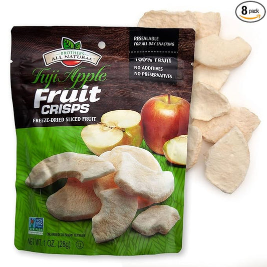 Brothers All Natural Freeze Dried Fruit Crisps, Fuji Apple, 1 Oz (Pack of 8), Made with 100% Fruit, Gluten Free, Soy Free, Vegan, Heathy Snack, Resealable Pouch