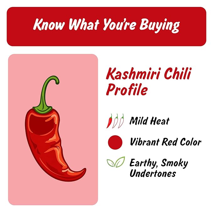Spice Profile USDA Organic Low Heat Kashmiri Chili Powder, 4 oz, Lab Tested for Heavy Metals, Milder than Deggi Mirch Chilli, Chile rojo de Cachemira en polvo