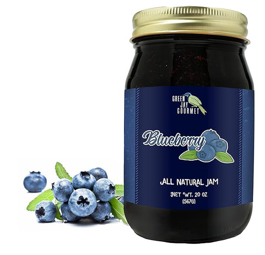 Green Jay Gourmet Blueberry Jam - All-Natural Fruit Jam with Blueberries & Lemon Juice - Vegan, Gluten-free Jam - Contains No Preservatives or Corn Syrup - Lemon Blueberry Jam Made in USA - 20 Ounces