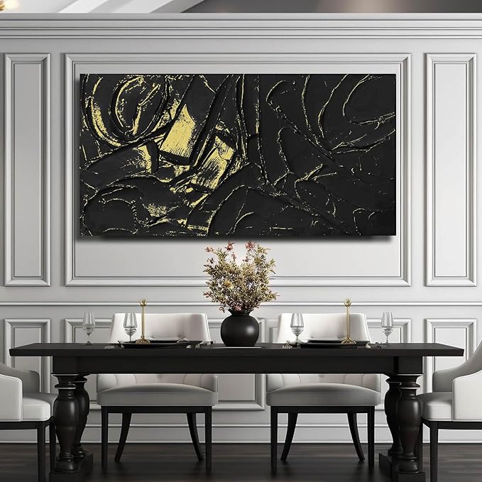 VAYIMDH Black Wall Art for Living Room Textured Wall Decor Big Canvas Wall Paintings Abstract Artwork 24"x48" Pictures