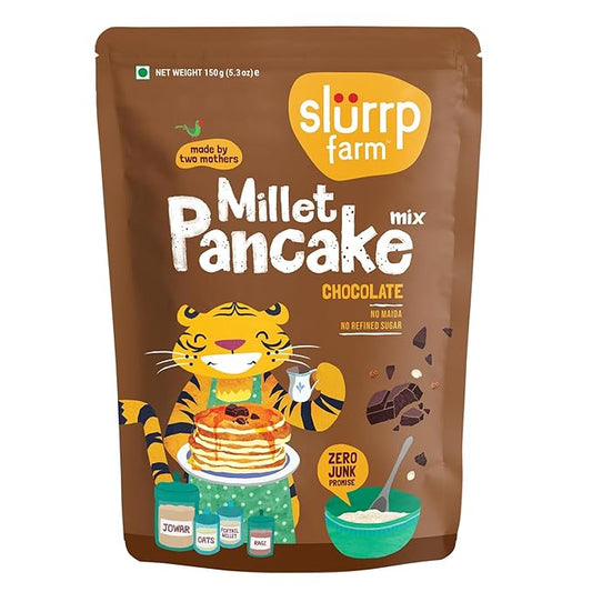 Slurrp Farm Millet Pancake Mix | Chocolate Flavor | Made with Jowar, Oats & Ragi | No Maida, No Refined Sugar | Healthy, Tasty & Easy Breakfast for Kids & Adults | 5.29 Oz (150g)